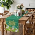 thumbnail image 3 of Happy Easter Table Runner, Easter Rabbits Eggs Floral Grass Green Background Cotton Linen Kitchen Table Decoration Washable Dining Tabletop Runners for Home Party Decor 13x36 Inches, 3 of 9