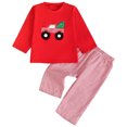 thumbnail image 1 of Caqnni Ensemble de Noël pour Enfants Automne Hiver Ensemble Imprimé Col Rond Pyjama Garçon Fille Bébé Vêtements de Maison Deux Pièces (2-3 Ans, Rouge), 1 of 8