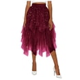 thumbnail image 1 of DAFEI Women Short Skirt Loose Sequin Skirt A-Line Fairy Patterned Elastic Waist Ruffle Layered Midi Skirt, 1 of 6