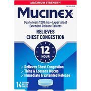 Mucinex 12 Hour Max Strength Expectorant, OTC Medicine for Excess Mucus Relief, FSA/HSA, 14 Tablets