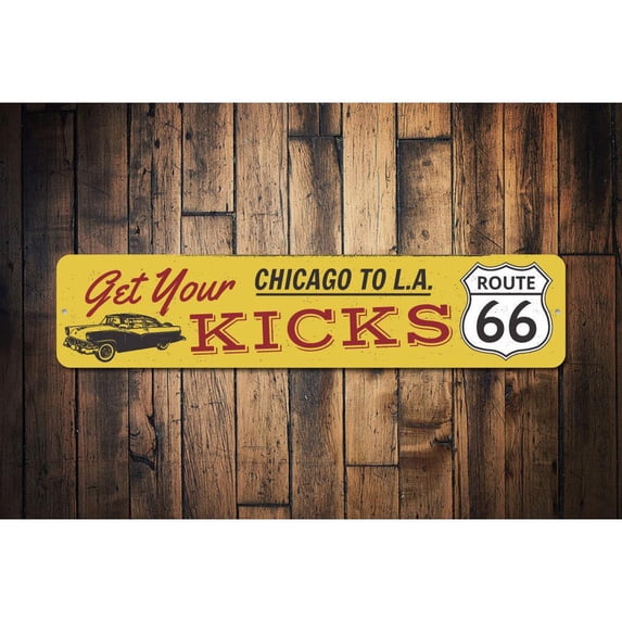 Get Your Kicks On Route 66 Novelty Decor, Metal Wall Sign - 4x18 Inches