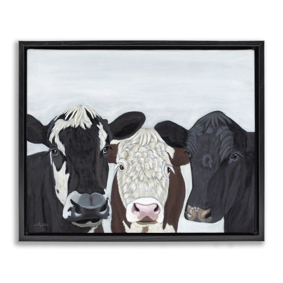 Stupell Industries Rustic Lodge Three Cows Fun Farmhouse Portrait Black Floating Frame Canvas Art, 21 x 17, by Ashley Justice