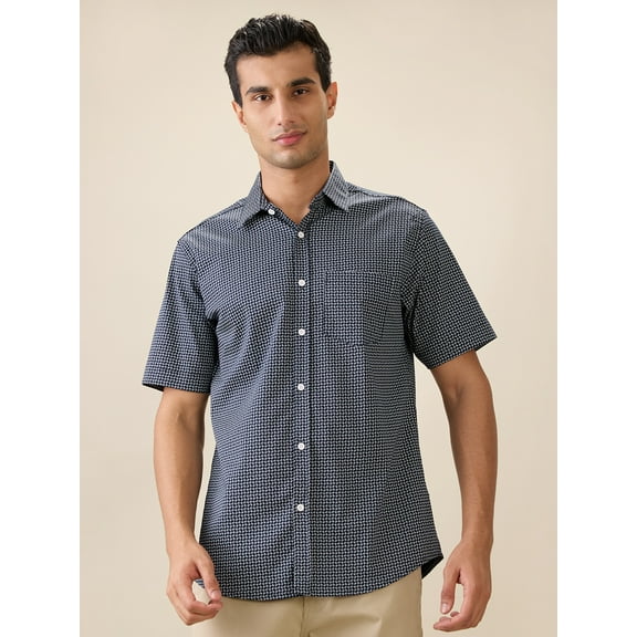 nick&jess Mens slim Fit 97% Cotton 3%Stretch Printed Short Sleeves Shirt