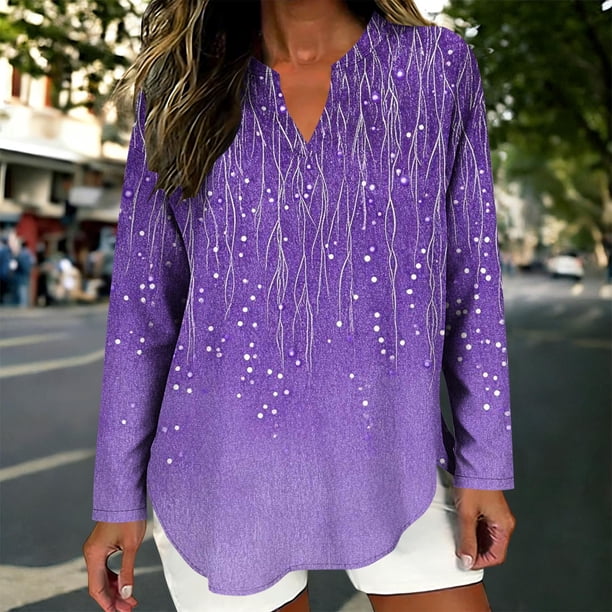 TaTaai Women's Linen Look V Neck Blouse, Long Roll Up Sleeves with Button Cuff Detail, Casual Summer Top for Everyday Wear Gift