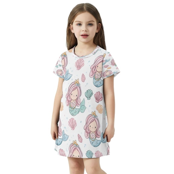 Girl Short Sleeve Dresses Casual Sundress Pastel Colors Mermaid