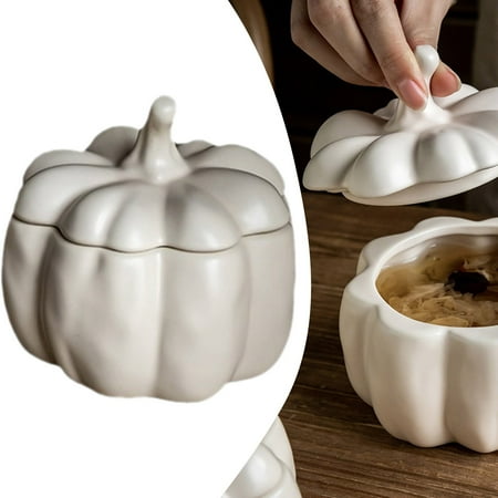 

Pumpkin Ceramic Candy Jar Storage Jar With Lid Tea Jar Soup Bowl Dessert Bowl Steamed Egg Bowl Retro Exquisite Bowl With Lid
