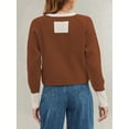 thumbnail image 6 of Women'S Cropped Cardigan Sweaters Fall Long Sleeve Open Front Button Down Color Block Knit Outwear Coats Coffee Color M, 6 of 8