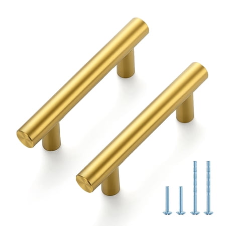 4 Inch Cabinet Pulls Brushed Brass 2-1/2 Inch Hole Center 25 Pack