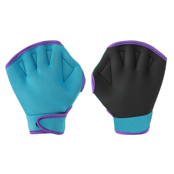 Guantes de natación webbed Uxcell Guantes de natación Guantes de fitness acuático Guantes de aeróbic Azul/Púrpura 1 par, M