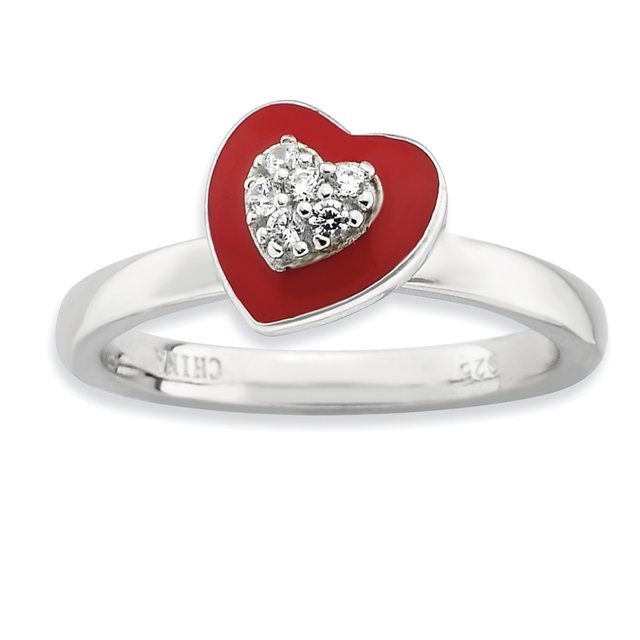 Sterling Silver Stackable Expressions Polished Enameled/CZ Heart Ring Size 7