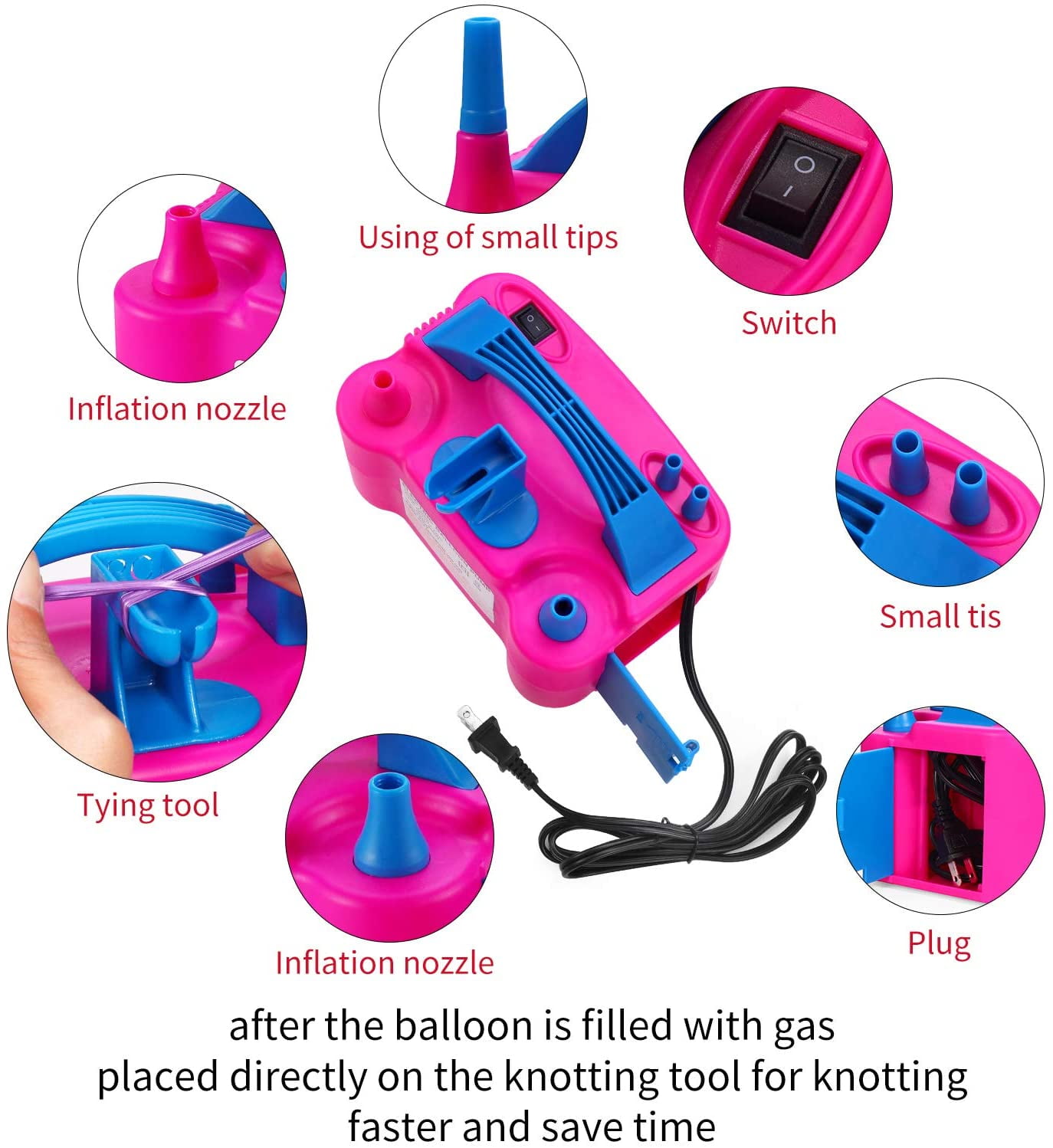 Elektrische Luftballonpumpe 300W Luftgebläse Tragbarer Ballon-Inflator I7J3  