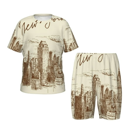Luyuia New York Print Girls  2-Piece Tie-Dye Pajama Set  Cute Summer Loungewear with Shirt and Tank Shorts Nightwear-Large