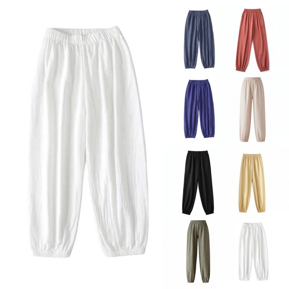 SEMPAI Women's Elastic High Waist Sweatpants Linen Pants Casual Jogger Lounge Pants Athletic Baggy Trousers with Pockets