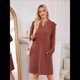 thumbnail image 4 of Vestido Informal de Larga con Bolsillos y Cuello en V para Mujer, Holgado, para Otoño e Invierno Color Caramelo M, 4 of 9