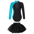thumbnail image 3 of iiniim Kids Girls 2Pcs Ballet Dance Sparkly Long Sleeve Gymnastic Leotard and Mesh Tutu Skirt Dancewear Size 6-16 Lake Blue 16, 3 of 7