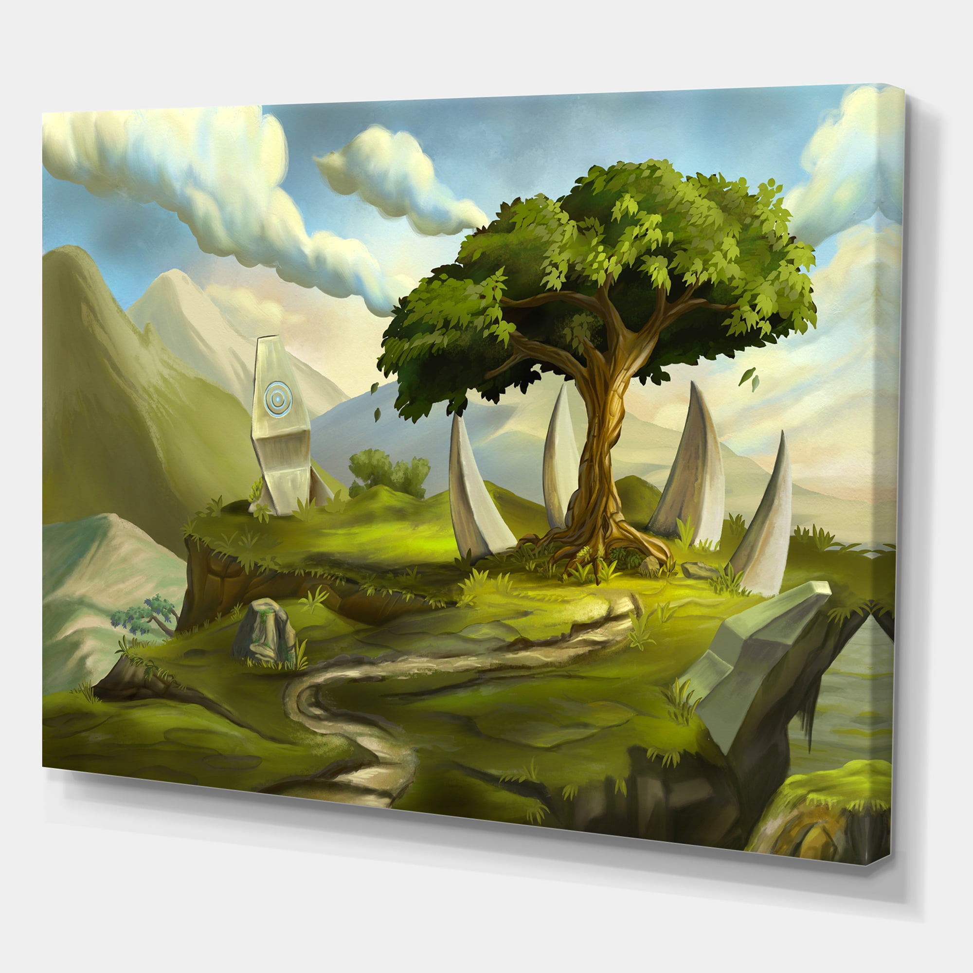 Designart ' Sacred Tree In A Fantasy Green Landscape ' Traditional Canvas Wall Art Print