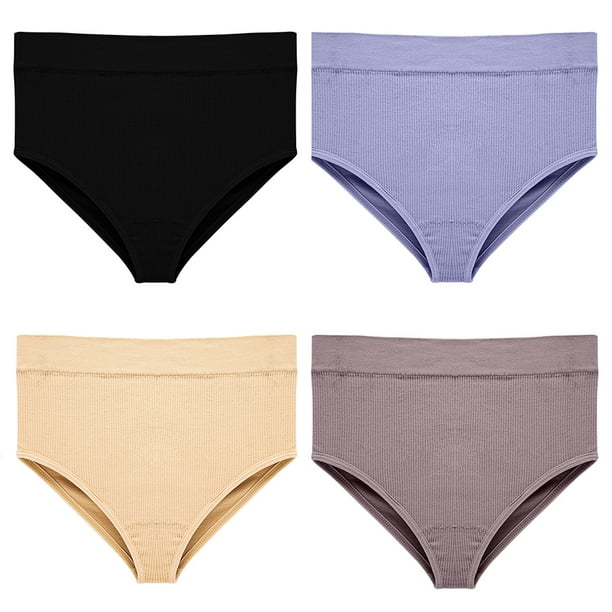 Charmo Womens Underwear Ribbed Panties High Waist Comfort Briefs Pack of 4