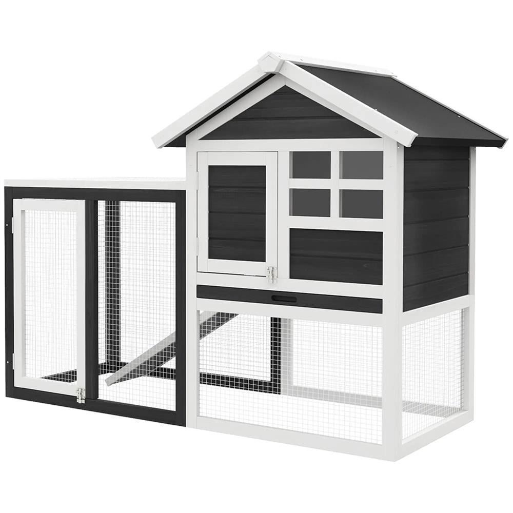 Topcobe Indoor Rabbit Enclosure, 48" Weatherproof Wooden Rabbit Hutch, with Slanted Asphalt Roof & Fun Outdoor Run for Bunnies & Ferrets, Outdoor Wooden Pet Shelter, Gray