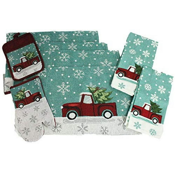 Twisted Anchor Trading Co 8pc Table Placemats and Kitchen Linen Set – Vintage Christmas Truck