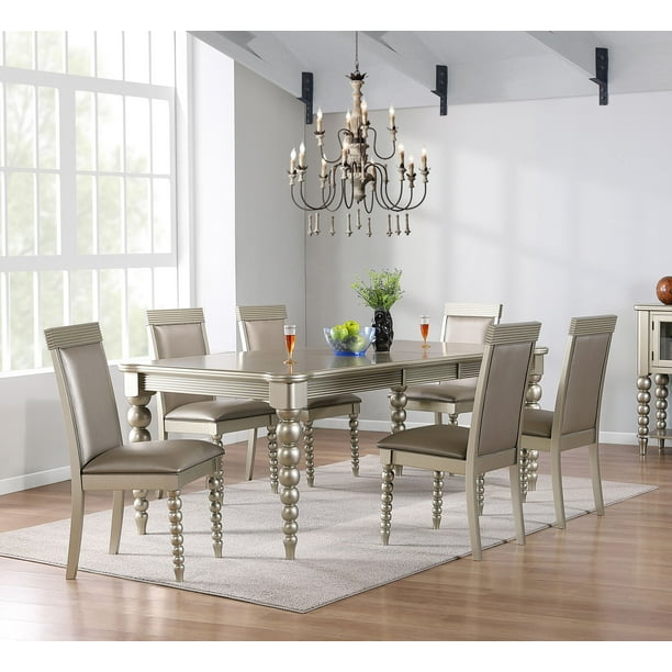 Extendable Dining Set Table 6 Chairs, Champagne Dining Room Furniture 6 Piece Sets
