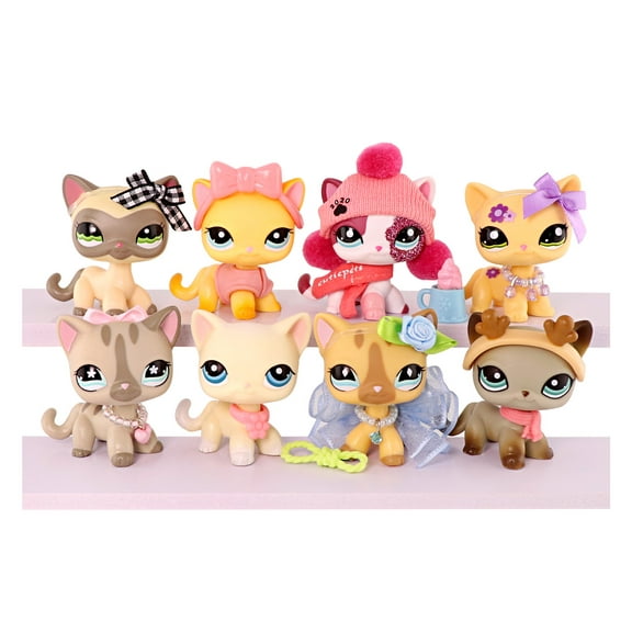 8PCS Mini Pet Shorthair Cat Figurines Set,#1116 #339 #2291 #1962 #468 #410 #886 #391 with Miniature Accessories