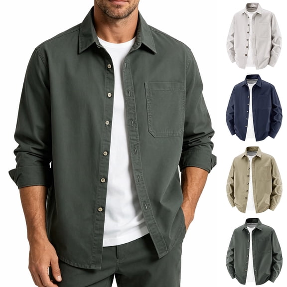 Mens 100% Cotton Button Down Hunting Shirt with Chest Pocket, Lightweight Breathable Long Sleeve Casual Outdoor Hiking Shacket Tops for Spring Summer Army Green-A