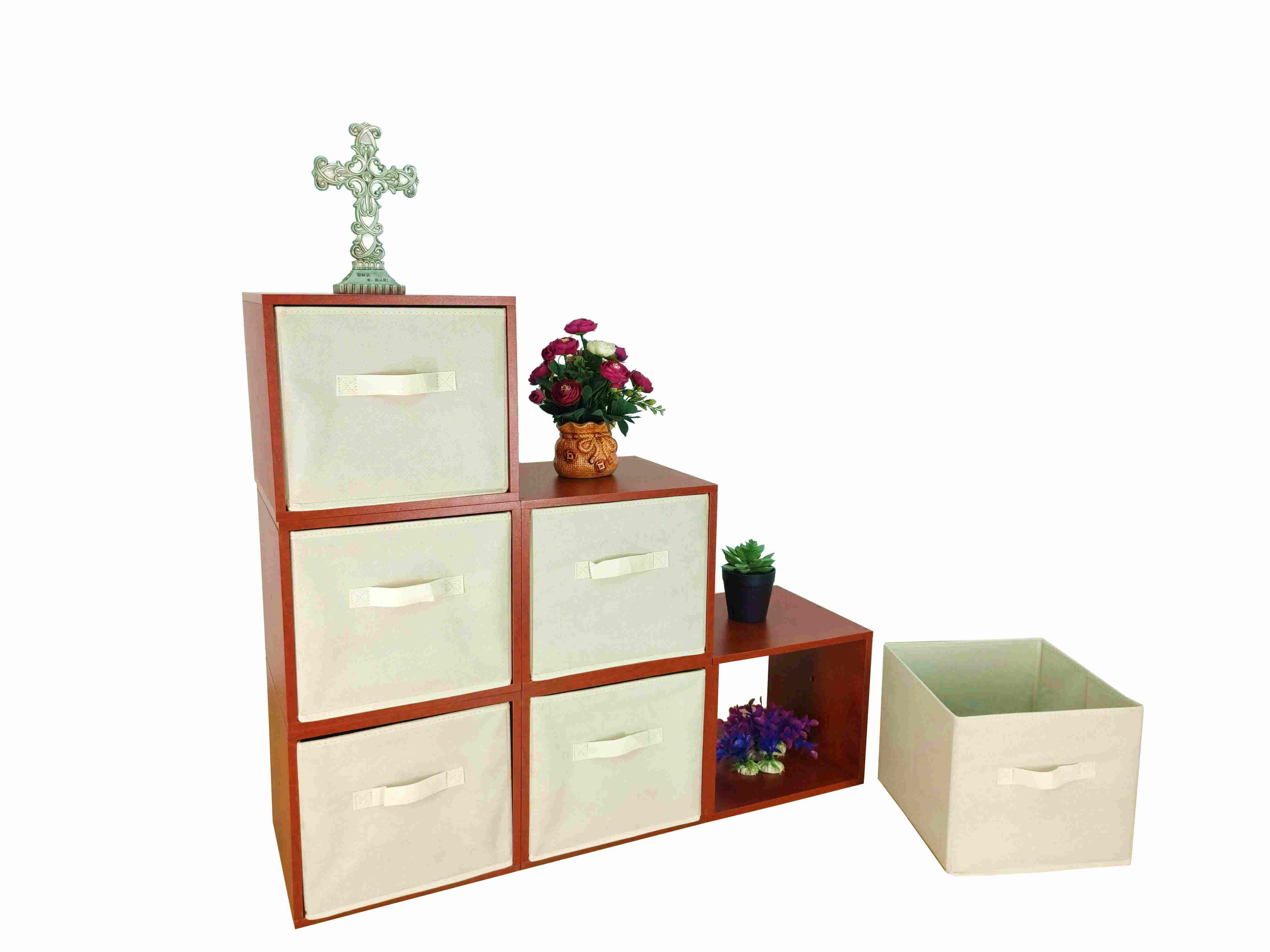FixtureDisplays® Cubby Hole Storage Bin Modular Wood Blocks with Fabric