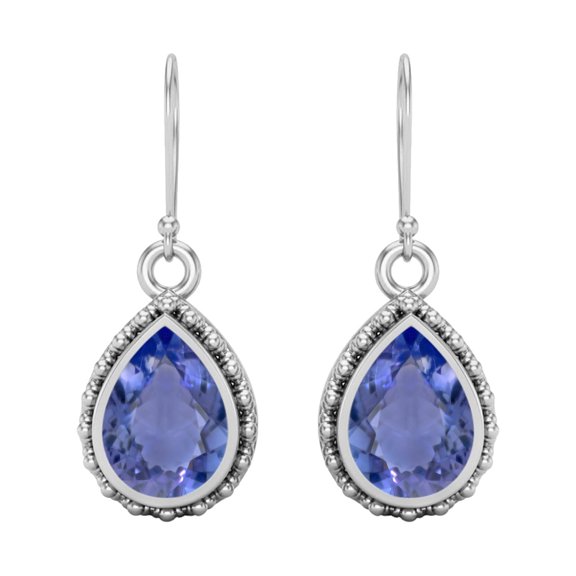 7x5mm Pear Tanzanite 925 Sterling Silver Wire Hook Teardrop Mother's Day Gift Earrings