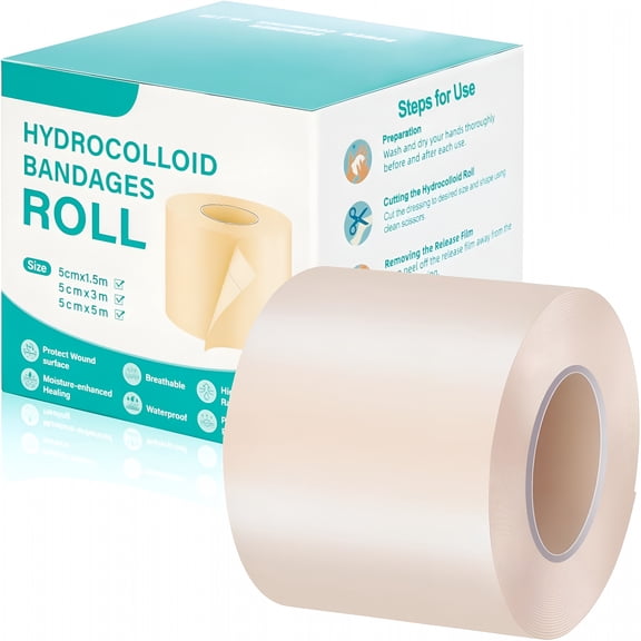 QARUN Hydrocolloid Roll for Wound Care, Medical-Grade Hydrocolloid Bandages with Self-Adhesive, Ultra Absorbent, Flexible & Waterproof, First Aid Kit Essential DIY Size & Shape (2in5ft)