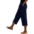 thumbnail image 5 of Hurxie Capris Pants for Women Cotton Linen Sweatpants Casual Summer Straight Wide Leg Loose Drawstring Elastic Trouser Navy,XL, 5 of 7