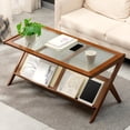 thumbnail image 4 of Rattan Coffee Table Mid Century Modern with Glass Top Storage Brown, 4 of 7