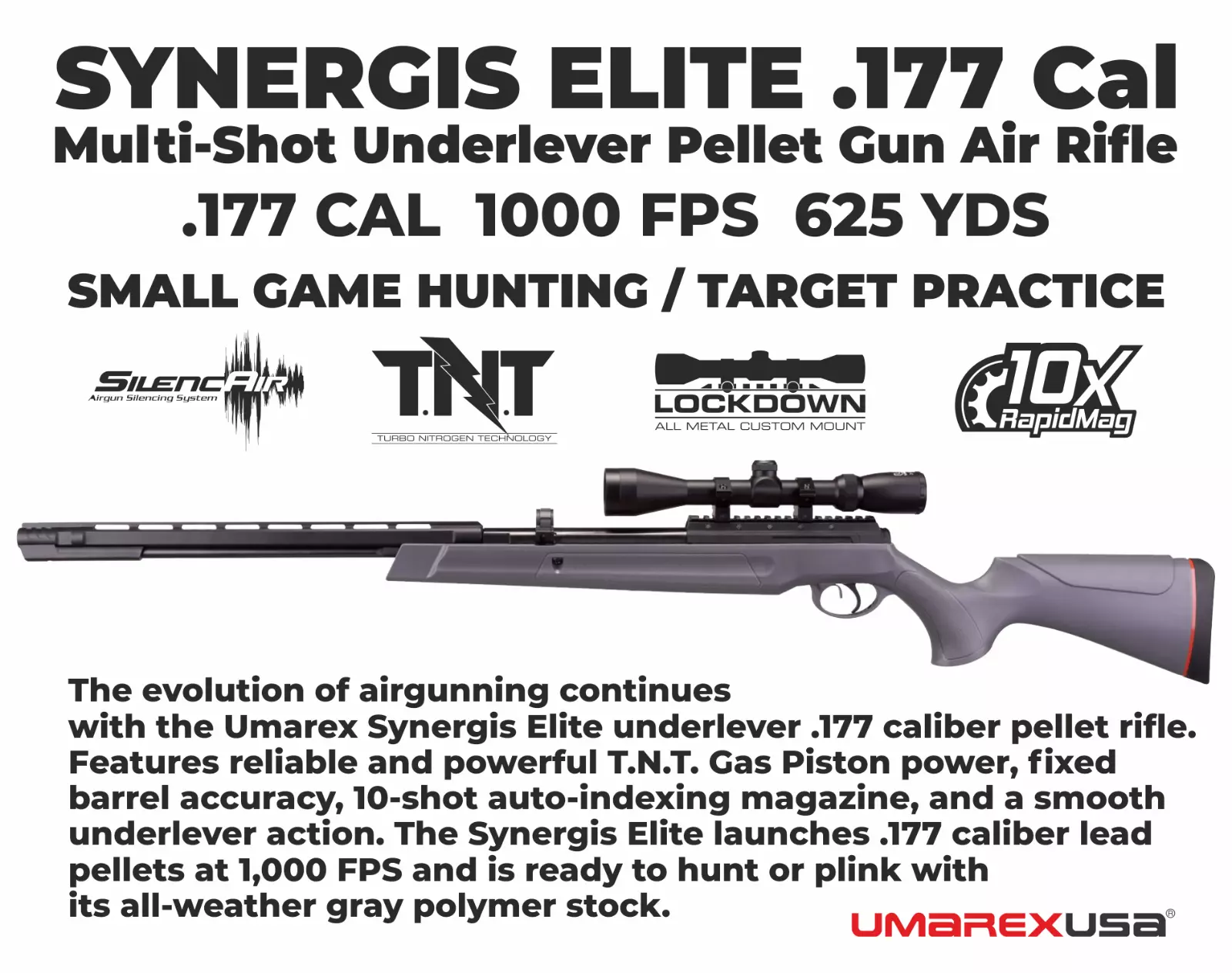 Umarex Synergis Pellet Gun Air Rifle with 3-9x40mm Scope and Rings, 177 Caliber