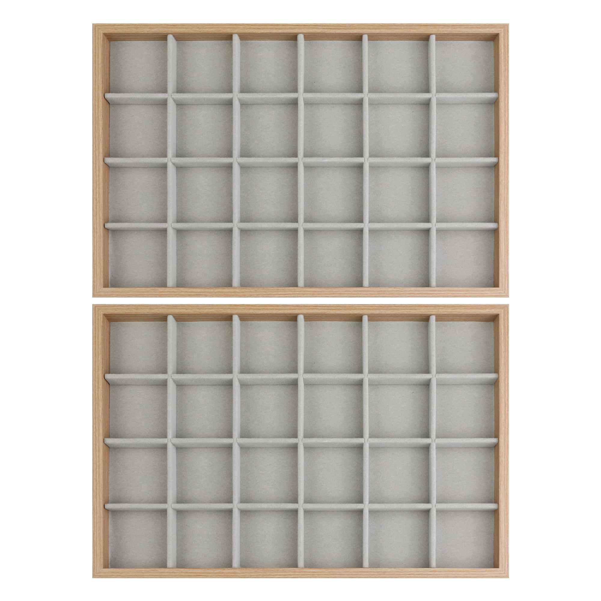 Unique Bargains Set of 2 Wood Jewelry Trays for Drawers Stackable Girls' Jewelry Organizer Light Brown-24 Grid Tray