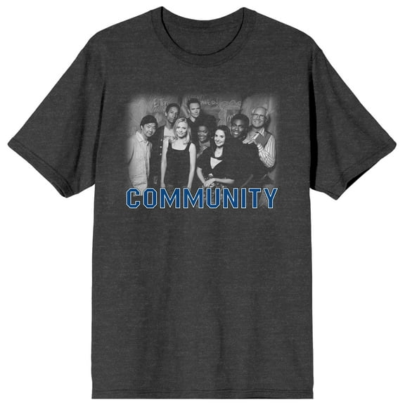 Community Black & White Group Shot Crew Neck Short Sleeve Adult Charcoal Heather T-shirt-Medium