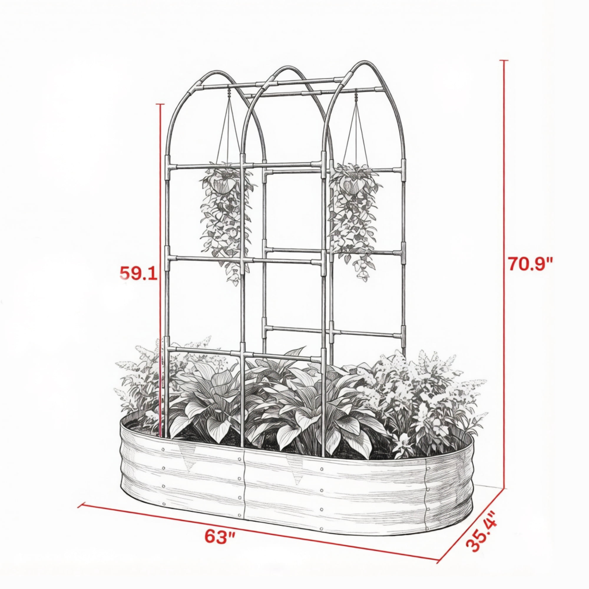 Galvanised Metal Raised Garden Bed, 5 x 3 x 6ft Outdoor Planter Box, Arched Trellis, Open Bottom, Green (Only for Elevated Garden Beds)