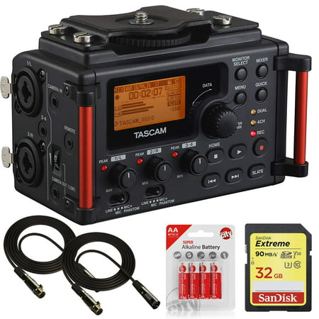 Tascam DR60DMKII Linear PCM DSLR Digital Field Recorder Bundle + 2X Cables, AA Batteries and 32GB Memory