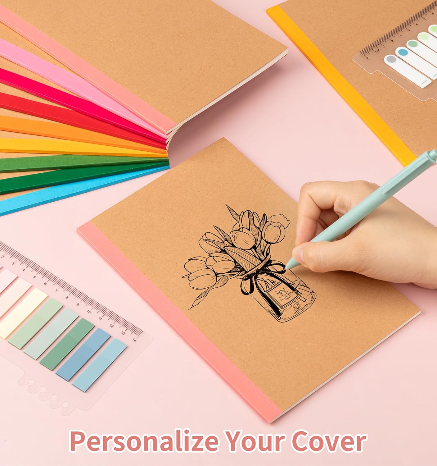 60 Pack Blank Composition Notebook Journals Bulk, A5 Unlined Paper Notebook, Kraft Cover with Rainbow Spines, 8.3”x 5.5”, 15 Colors 60 Pages for School Office Travel