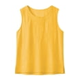 thumbnail image 5 of FDGIU Women's Round Neck Sleeveless Tank Top, Solid Cotton Linen Woven Loose Curved Hem Casual Camisole Blouse, 5 of 8