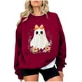 thumbnail image 2 of Jsaierl Womens Halloween Sweatshirts Plus Size Pumpkin Ghost Print Sweatshirt Stretch Crewneck T-shirt Long Sleeve Tunic Pullover Tops Halloween Party Supplies, 2 of 4