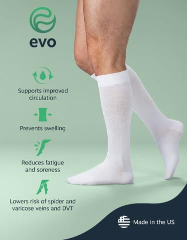 EvoNation Men & Women Knee High 15-20 mmHg Graduated Compression Cotton Socks – Moderate Pressure Compression Garment