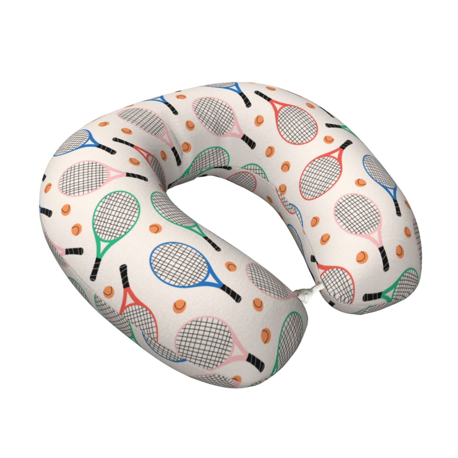 Xecao Cute Tennis Racket Print Memory Foam Cervical Neck Pillow Versatile U-Shaped Pillows for Home,Office,Camping,Travelling,Soft Washable Cover