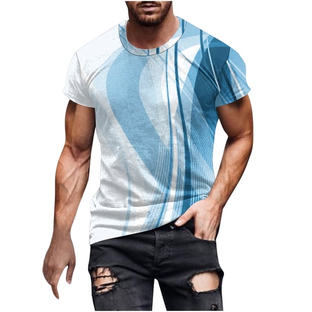 Camisetas de Manga Larga para Hombres Imprimir Casual Cuello Redondo Camiseta de Manga Corta, Camisetas de Manga Larga para Hombres Algodón