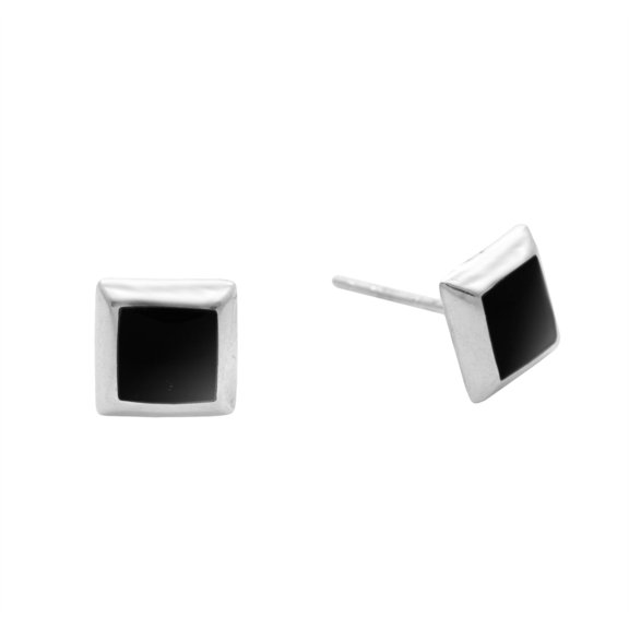 Silverly Women's 925 Sterling Silver Simulated Onyx 7 mm Square Black Stud Earrings