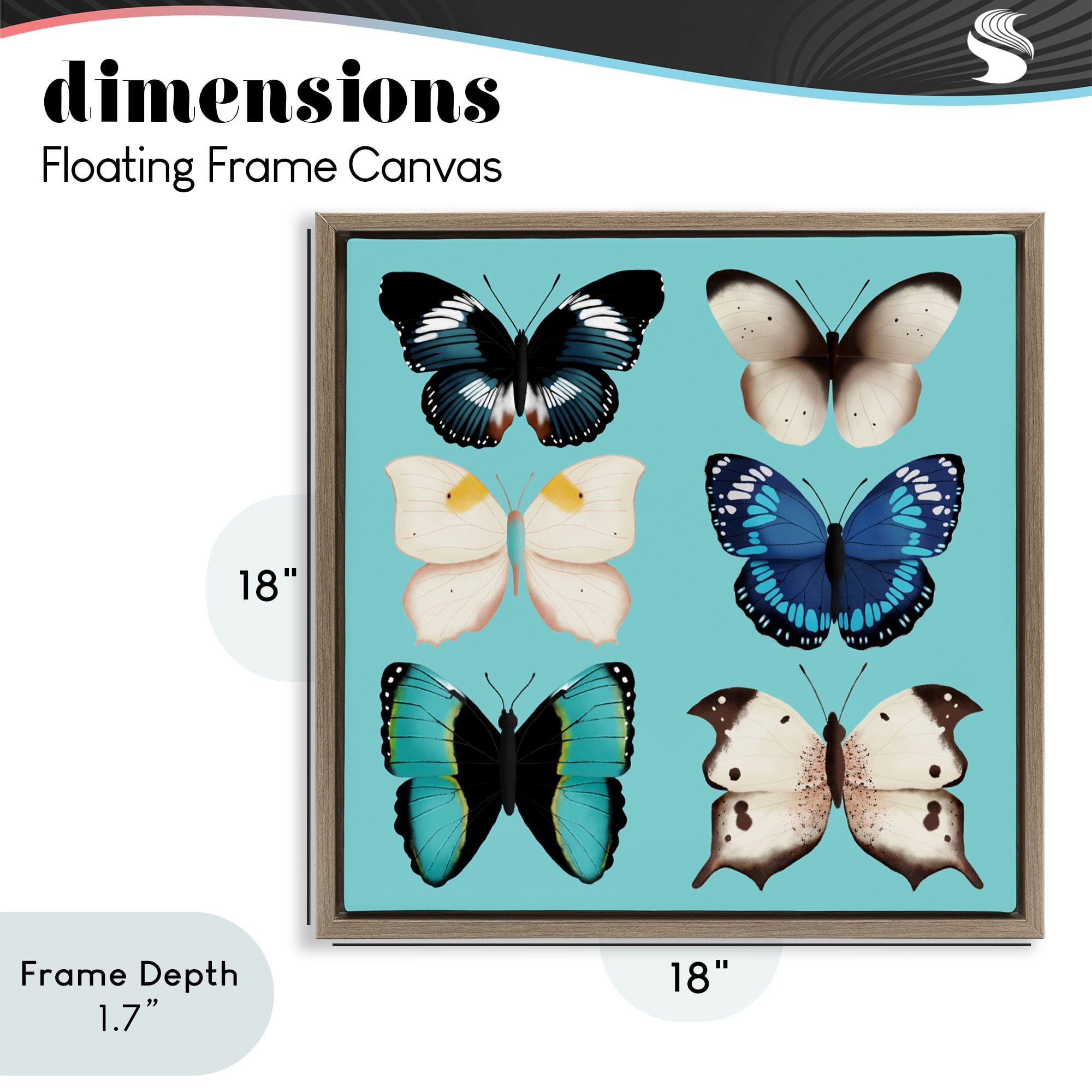 Stupell Industries Six Diverse Butterflies on Turquoise Brown Framed Floater Canvas Wall Art, design by Metka Hiti