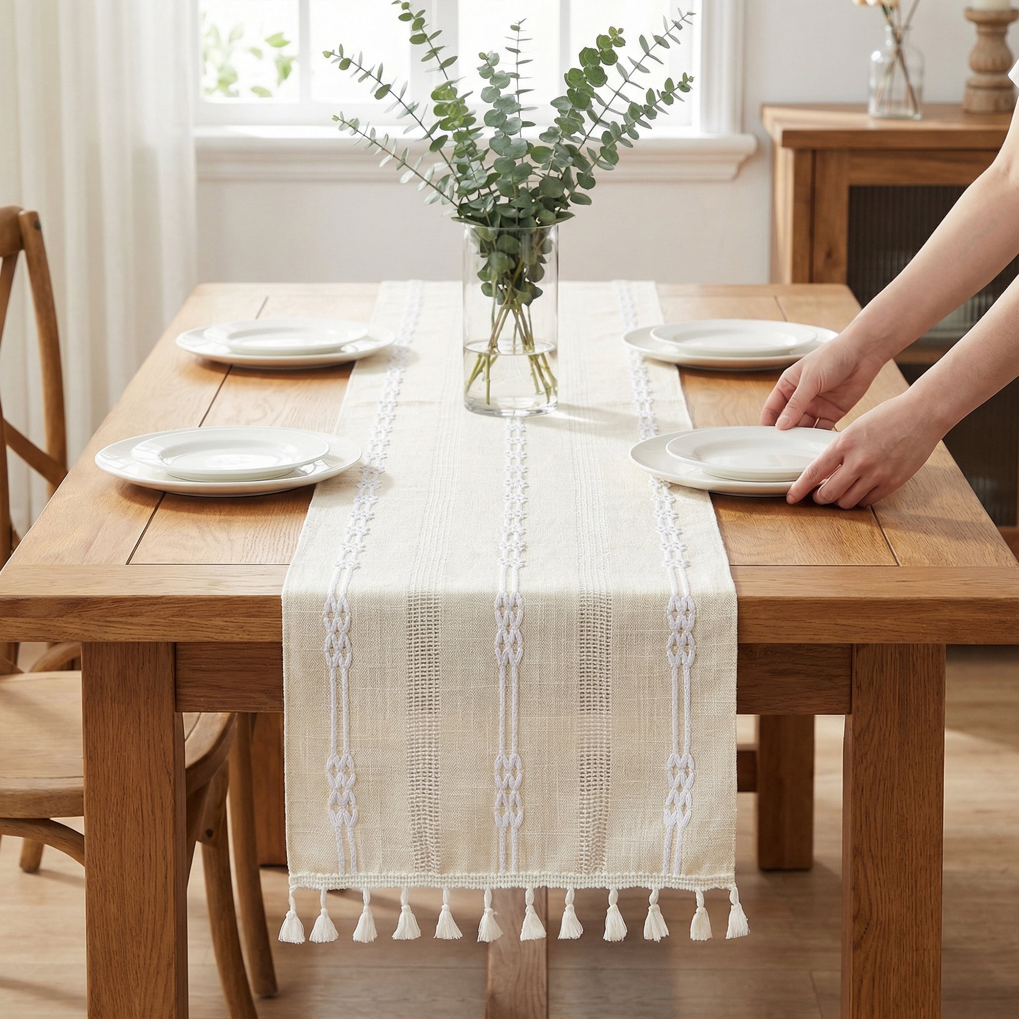 Unique Bargains Openwork Polyester Runner Table Runner for Kitchen Decor Beige 13"x70.9"