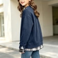 thumbnail image 3 of Girls Plaid Crewneck Sweatshirt Long Sleeve Two Piece Pullover Top Casual Warm Preppy Sweatshirt for Kids Fall Winter School Daily Play Wear(11-12 Years,Navy), 3 of 4