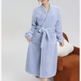 thumbnail image 5 of Fanxing Women's Plush Soft Fleece Robes Terry Cloth Kimono Bathrobe Thick Cozy Warm Spa Sleepwear Loungewear Blue Free Size, 5 of 7