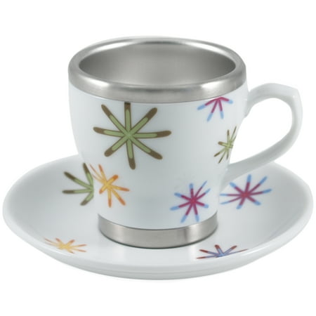 

Pearl Cafe Stainless Steel and Porcelain Espresso Cup and Saucer Set Service for 4
