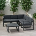 thumbnail image 5 of GDF Studio Noah Outdoor Aluminum 5 Seater Sectional Sofa Chat Set with Cushions, Dark Gray and Black, 5 of 8