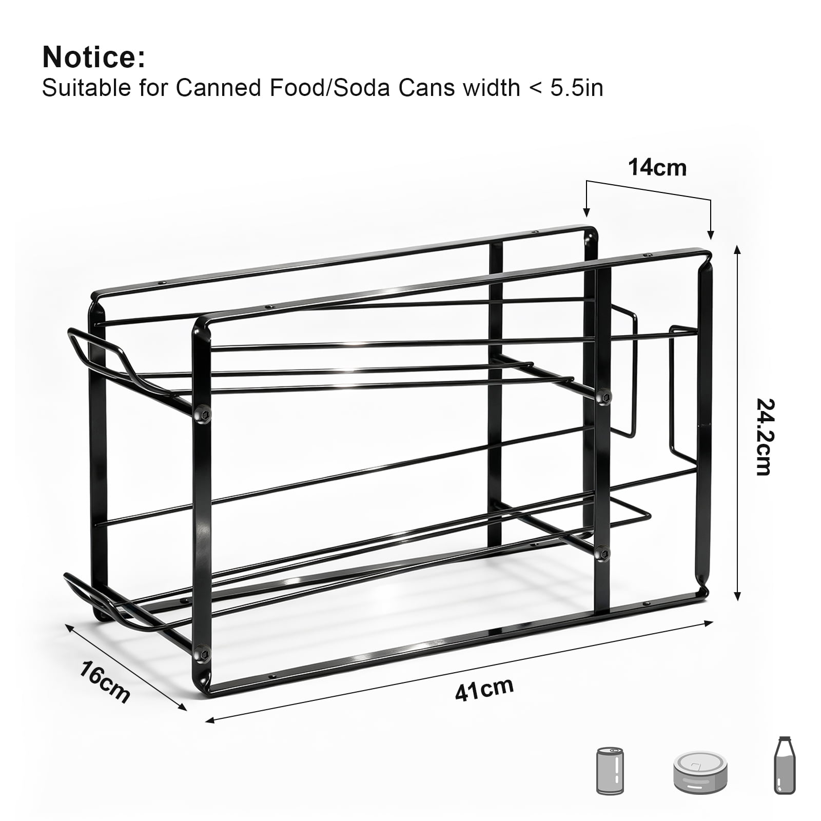 stusgo 2 Pcs Simple Houseware Can Organizer,Stackable Beverage Soda Can Dispenser Organizer Rack, Black